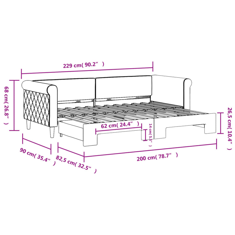 vidaXL sötétzöld kihúzható bársony heverő 80 x 200 cm