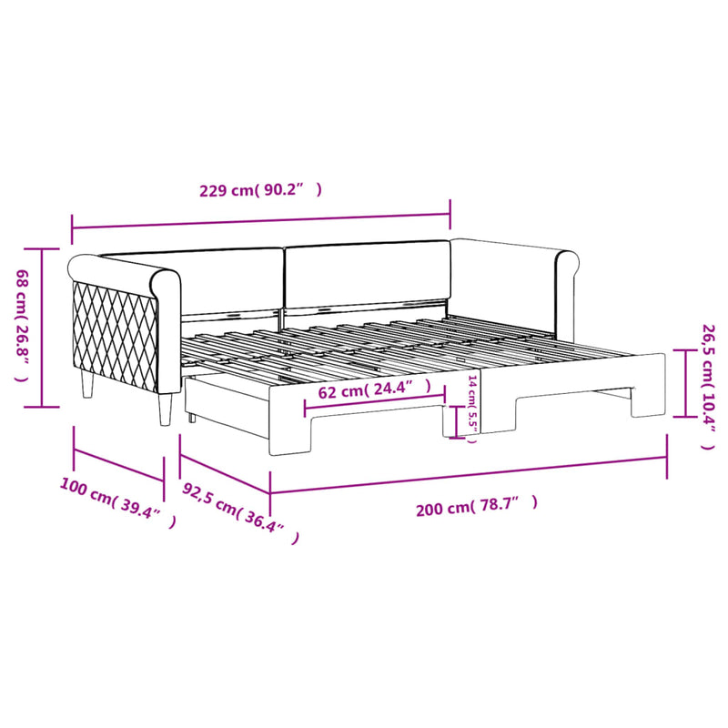 vidaXL sárga kihúzható szövet heverő 90 x 200 cm