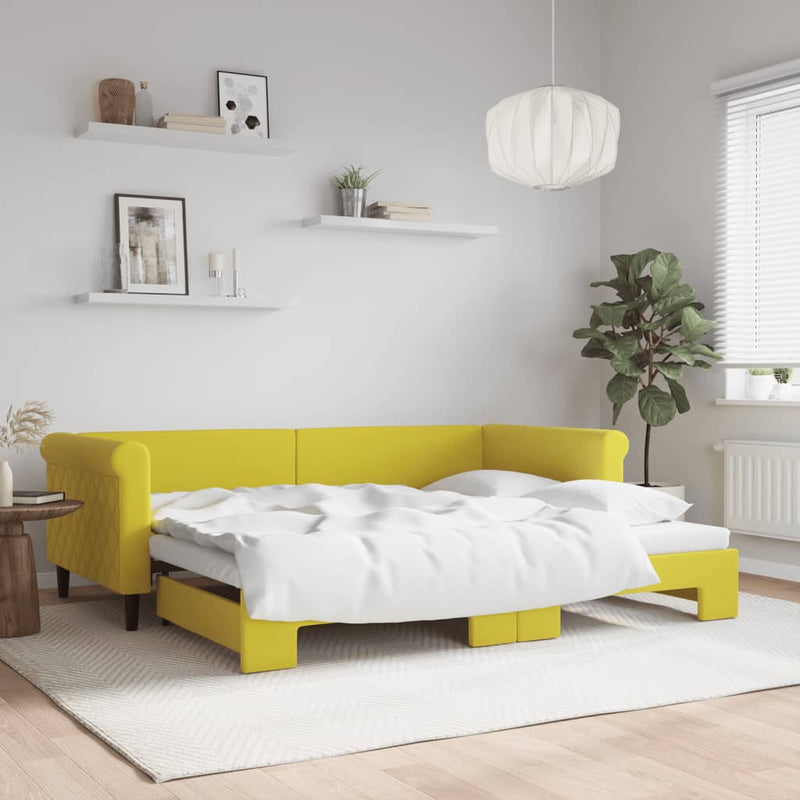 vidaXL sárga kihúzható szövet heverő 90 x 200 cm