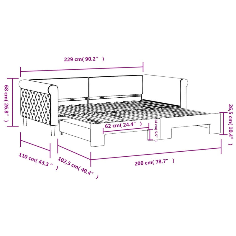 vidaXL világosszürke kihúzható szövet heverő 100 x 200 cm