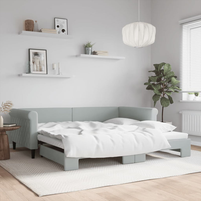 vidaXL világosszürke kihúzható szövet heverő 100 x 200 cm