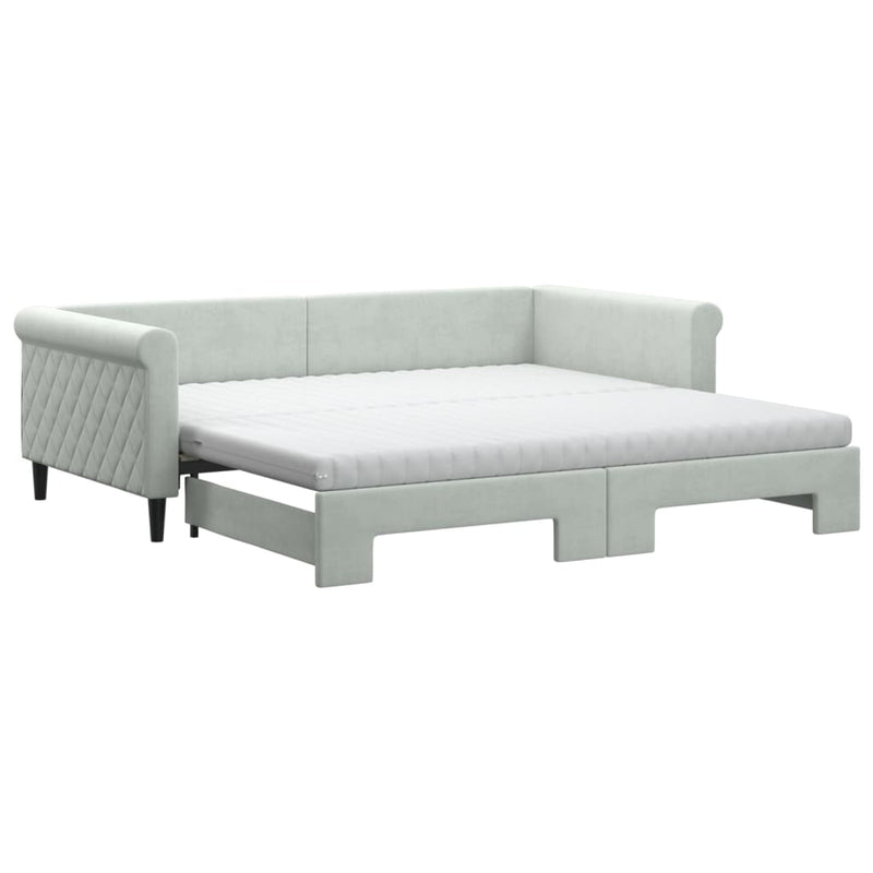 vidaXL világosszürke kihúzható bársony heverő matraccal 100 x 200 cm