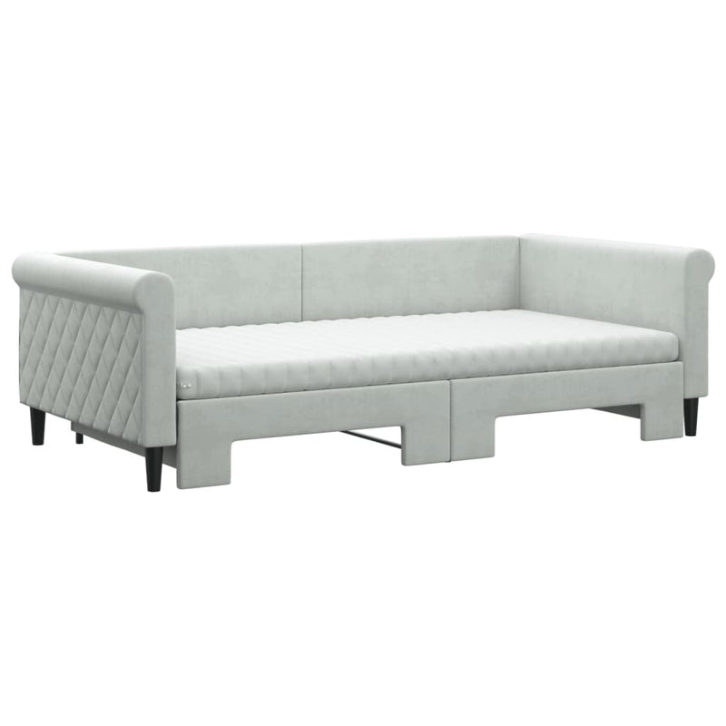 vidaXL világosszürke kihúzható bársony heverő matraccal 100 x 200 cm