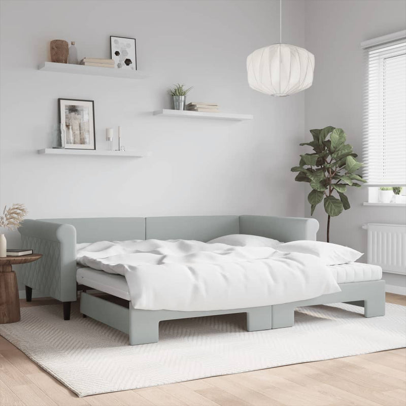 vidaXL világosszürke kihúzható bársony heverő matraccal 100 x 200 cm