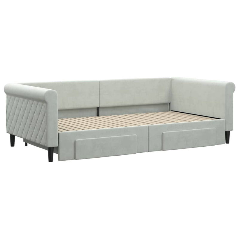 vidaXL világosszürke kihúzható bársony heverő fiókkal 100 x 200 cm