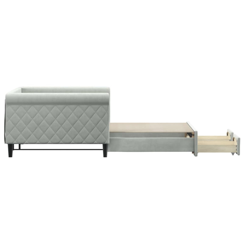 vidaXL világosszürke kihúzható bársony heverő fiókkal 100 x 200 cm