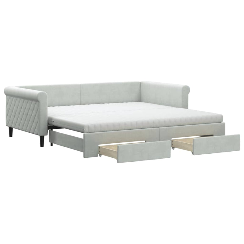 vidaXL világosszürke kihúzható bársony heverő fiókkal 100 x 200 cm