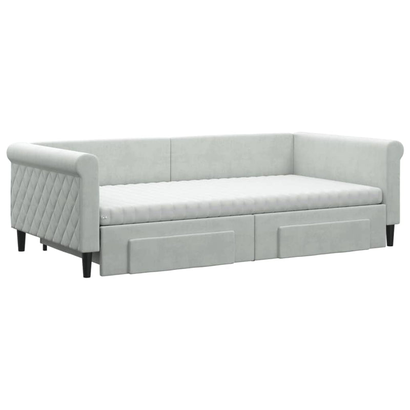 vidaXL világosszürke kihúzható bársony heverő fiókkal 100 x 200 cm