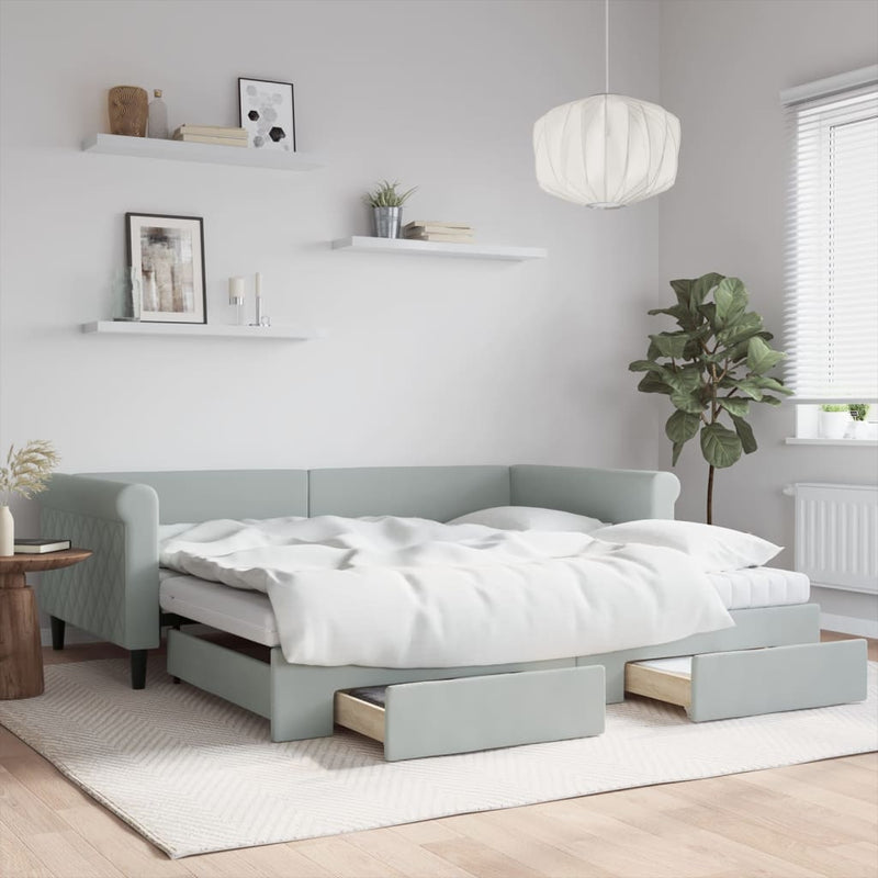 vidaXL világosszürke kihúzható bársony heverő fiókkal 100 x 200 cm