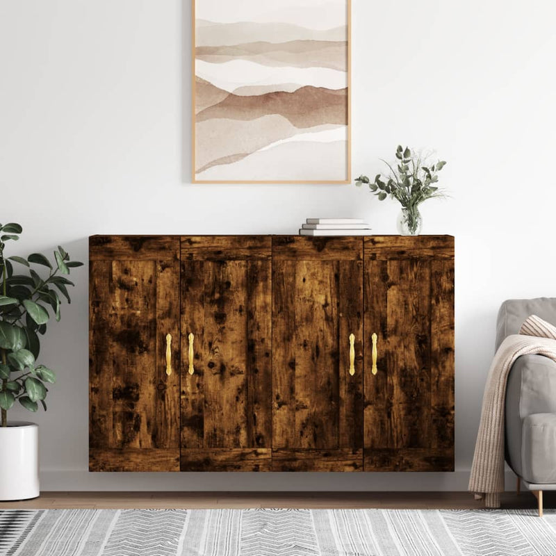 vidaXL 2 db füstös tölgy színű falra szerelhető fa éjjeliszekrény