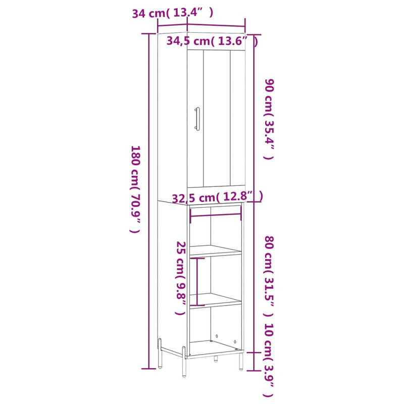 vidaXL szürke sonoma szerelt fa magasszekrény 34,5 x 34 x 180 cm