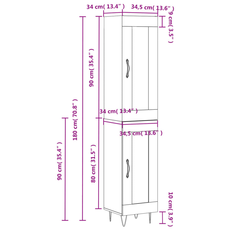 vidaXL fekete szerelt fa magasszekrény 34,5 x 34 x 180 cm