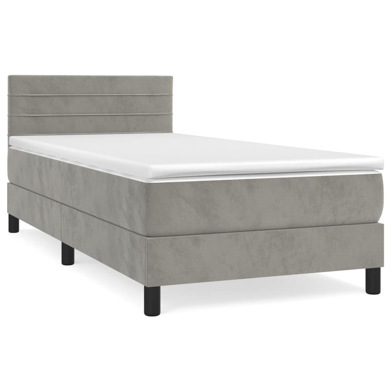 vidaXL világosszürke bársony rugós ágy matraccal 100 x 200 cm