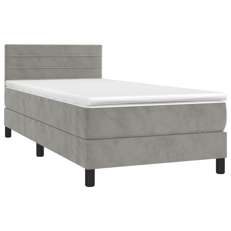 vidaXL világosszürke bársony rugós ágy matraccal 100 x 200 cm