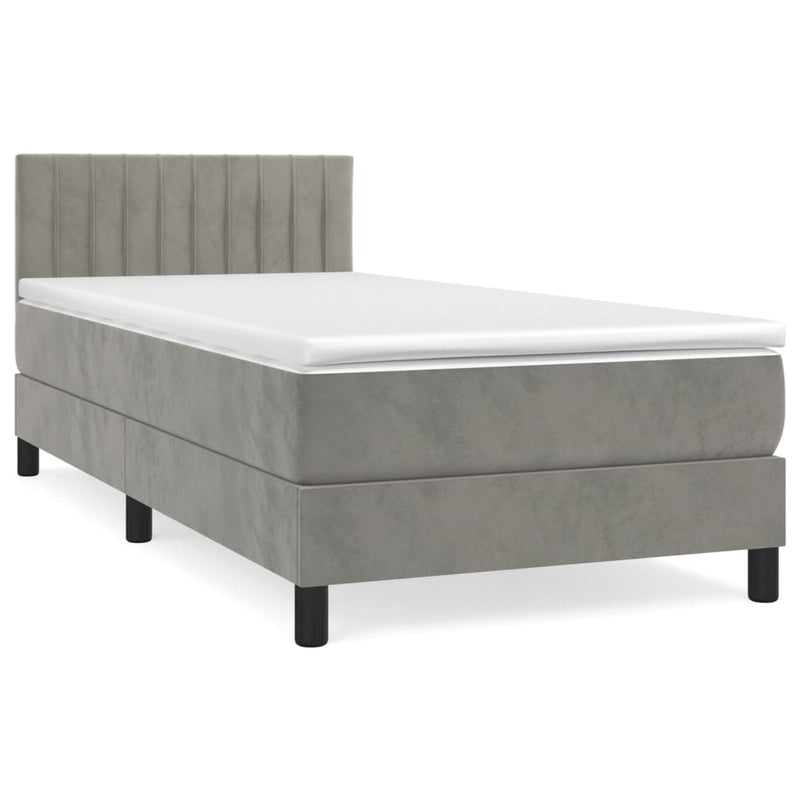 vidaXL világosszürke bársony rugós ágy matraccal 100 x 200 cm