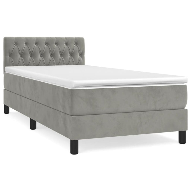 vidaXL világosszürke bársony rugós ágy matraccal 100 x 200 cm