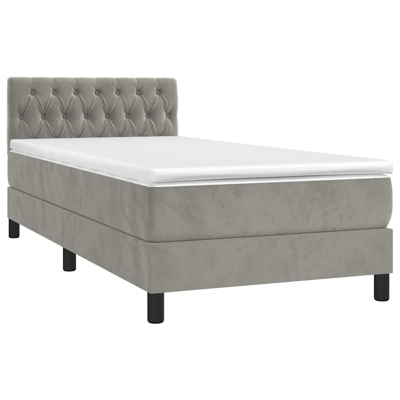 vidaXL világosszürke bársony rugós ágy matraccal 100 x 200 cm