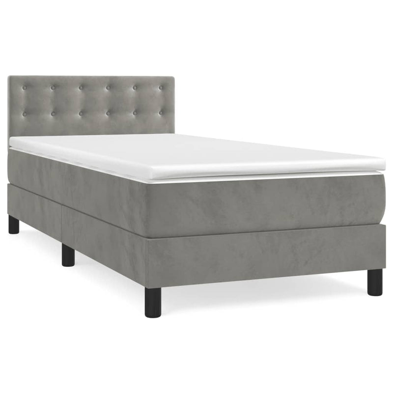 vidaXL világosszürke bársony rugós ágy matraccal 100 x 200 cm