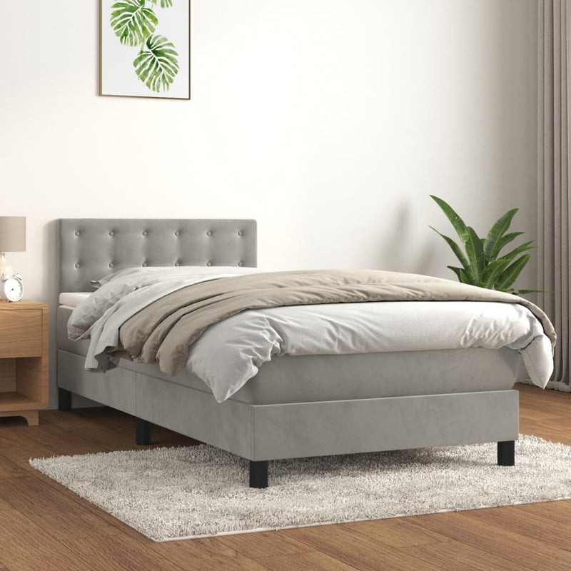 vidaXL világosszürke bársony rugós ágy matraccal 100 x 200 cm