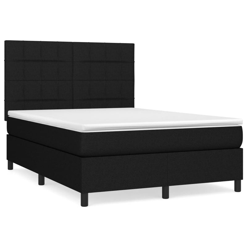 vidaXL fekete szövet rugós ágy matraccal 140 x 190 cm