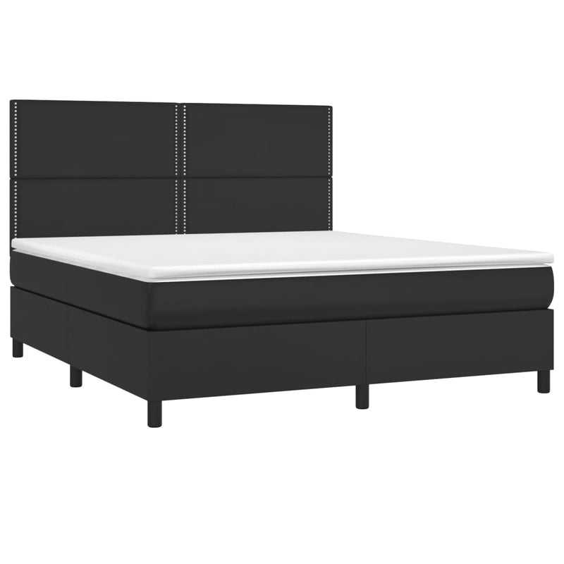 vidaXL fekete műbőr rugós ágy matraccal 180 x 200 cm
