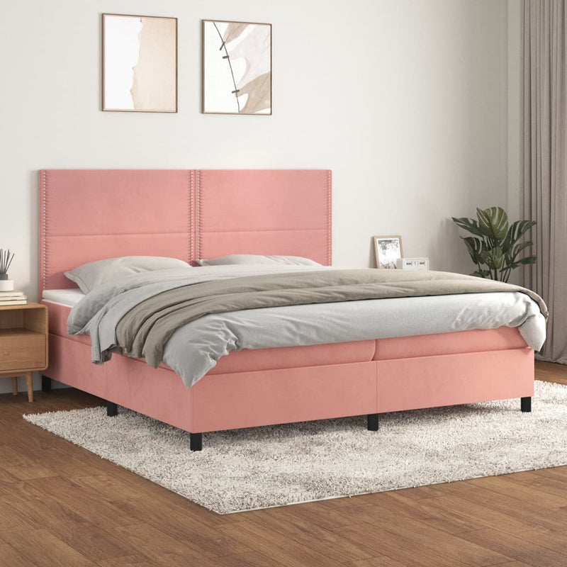 vidaXL rózsaszín bársony rugós ágy matraccal 200x200 cm