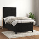 vidaXL fekete bársony rugós ágy matraccal 90 x 200 cm
