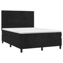 vidaXL fekete bársony rugós ágy matraccal 140 x 190 cm