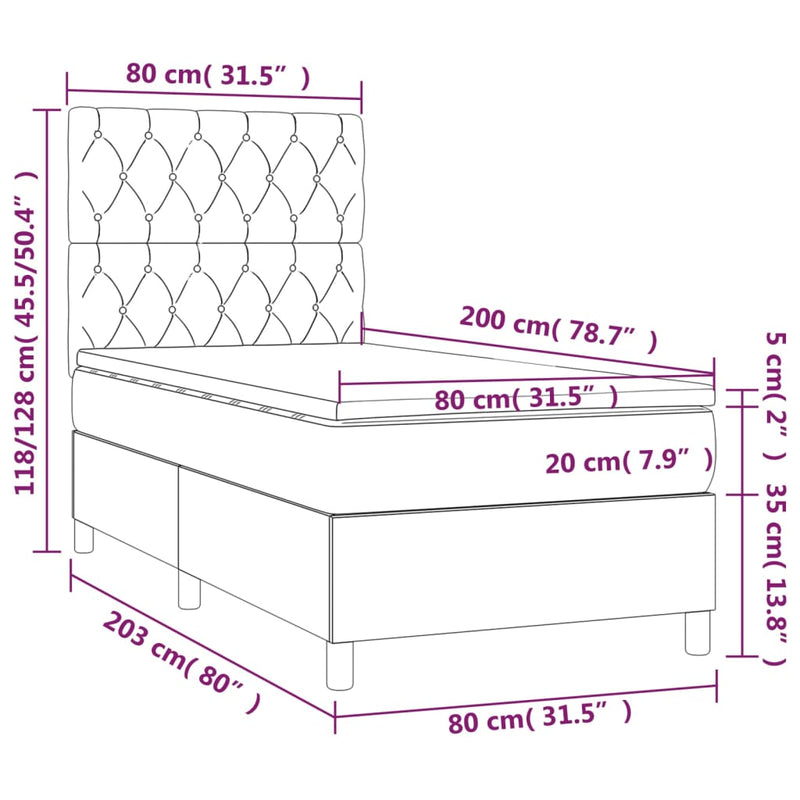 vidaXL sötétzöld bársony rugós ágy matraccal 80 x 200 cm