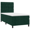 vidaXL sötétzöld bársony rugós ágy matraccal 100 x 200 cm