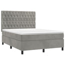 vidaXL világosszürke bársony rugós ágy matraccal 140x190 cm
