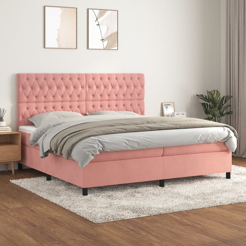 vidaXL rózsaszín bársony rugós ágy matraccal 200x200 cm