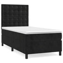 vidaXL fekete bársony rugós ágy matraccal 90 x 200 cm