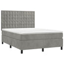 vidaXL világosszürke bársony rugós ágy matraccal 140x190 cm