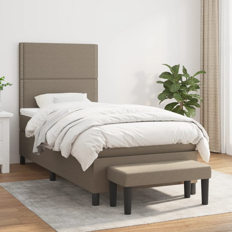 vidaXL tópszínű szövet rugós ágy matraccal 90 x 200 cm