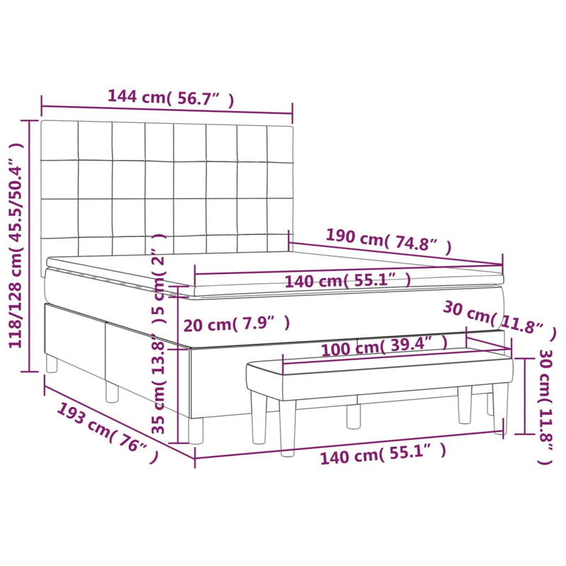 vidaXL fekete szövet rugós ágy matraccal 140 x 190 cm