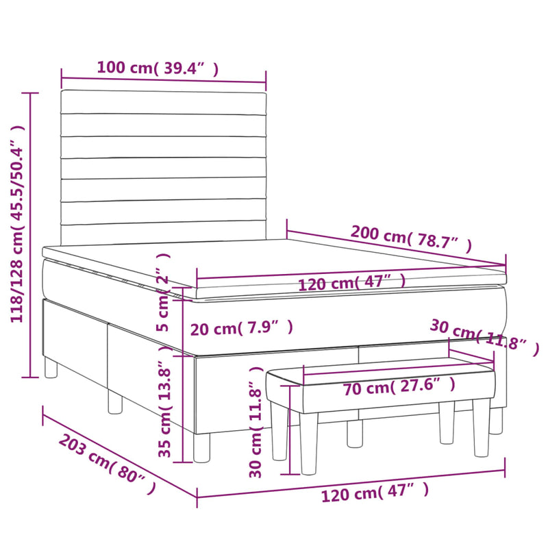 vidaXL sötétbarna szövet rugós ágy matraccal 120 x 200 cm