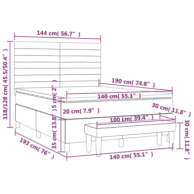vidaXL fekete szövet rugós ágy matraccal 140 x 190 cm