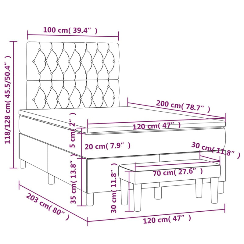 vidaXL sötétbarna szövet rugós ágy matraccal 120 x 200 cm
