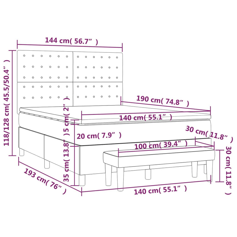 vidaXL fekete szövet rugós ágy matraccal 140 x 190 cm