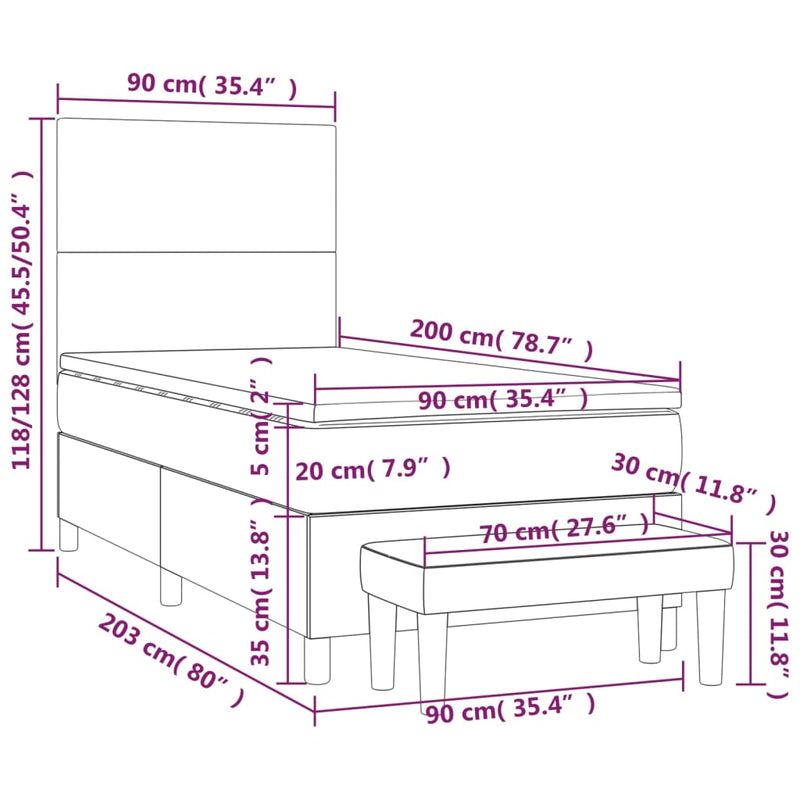 vidaXL tópszínű szövet rugós ágy matraccal 90 x 200 cm