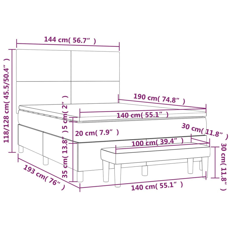 vidaXL tópszínű szövet rugós ágy matraccal 140 x 190 cm