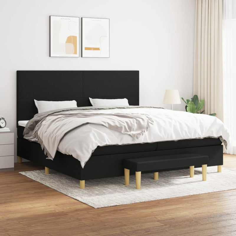 vidaXL fekete szövet rugós ágy matraccal 200 x 200 cm