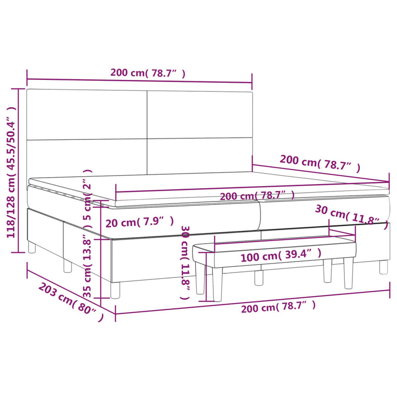 vidaXL tópszínű szövet rugós ágy matraccal 200 x 200 cm
