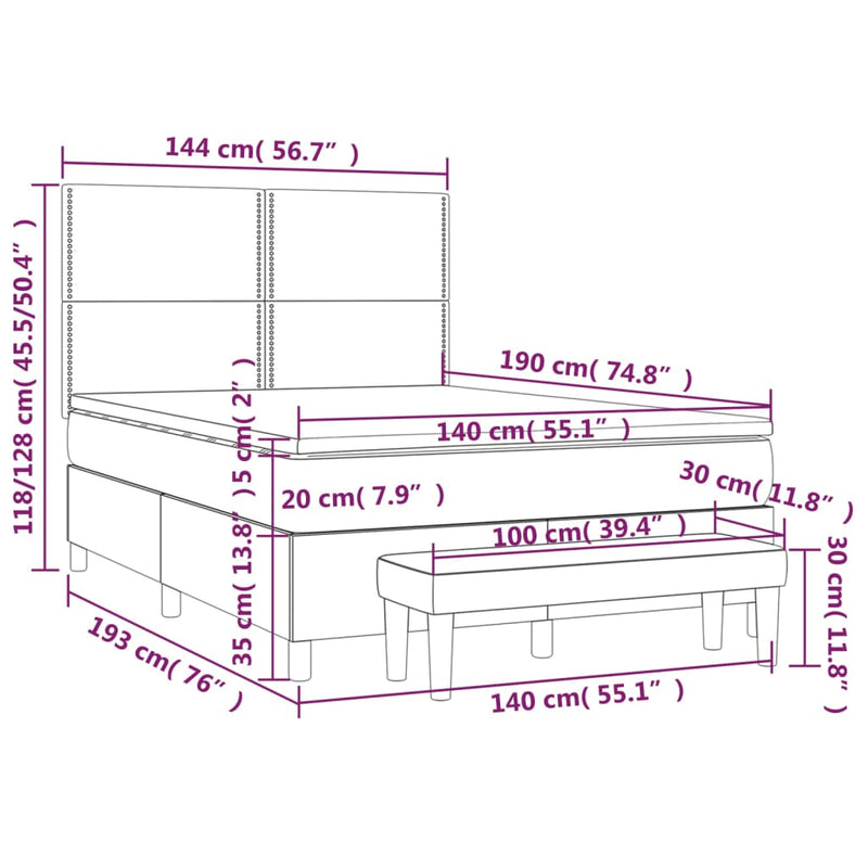 vidaXL sötétszürke szövet rugós ágy matraccal 140 x 190 cm