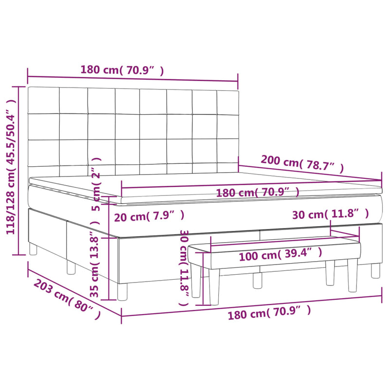 vidaXL sötétbarna szövet rugós ágy matraccal 180 x 200 cm
