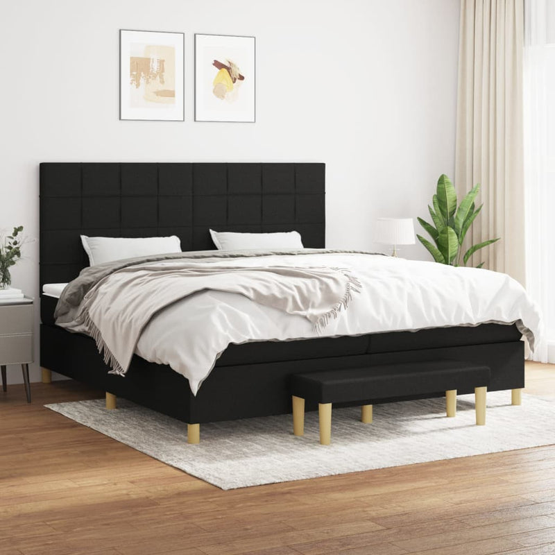 vidaXL fekete szövet rugós ágy matraccal 200 x 200 cm