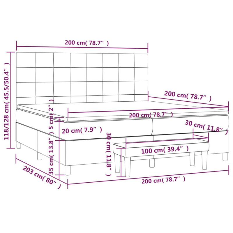 vidaXL tópszínű szövet rugós ágy matraccal 200 x 200 cm