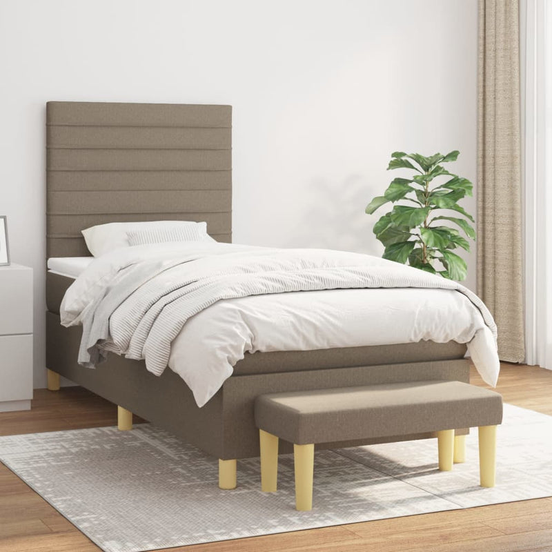 vidaXL tópszínű szövet rugós ágy matraccal 90 x 190 cm