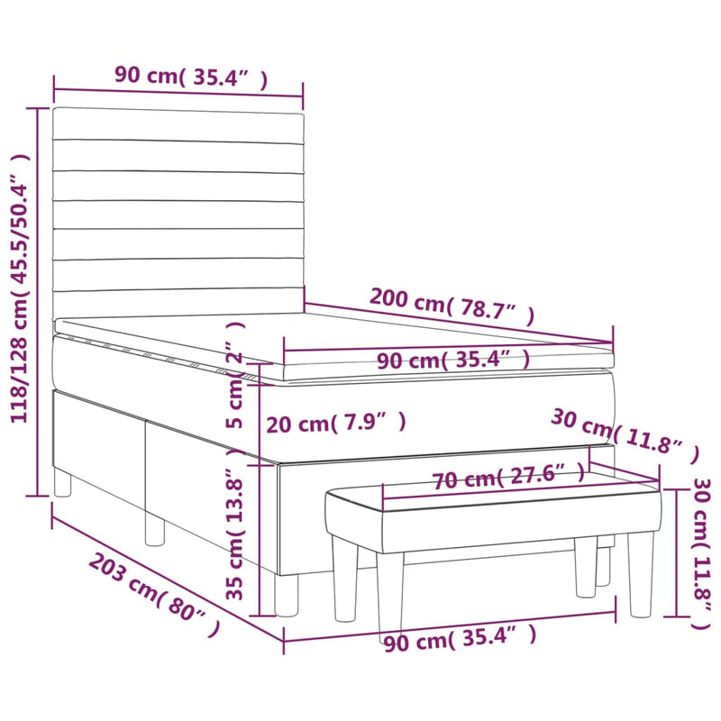 vidaXL tópszínű szövet rugós ágy matraccal 90 x 200 cm
